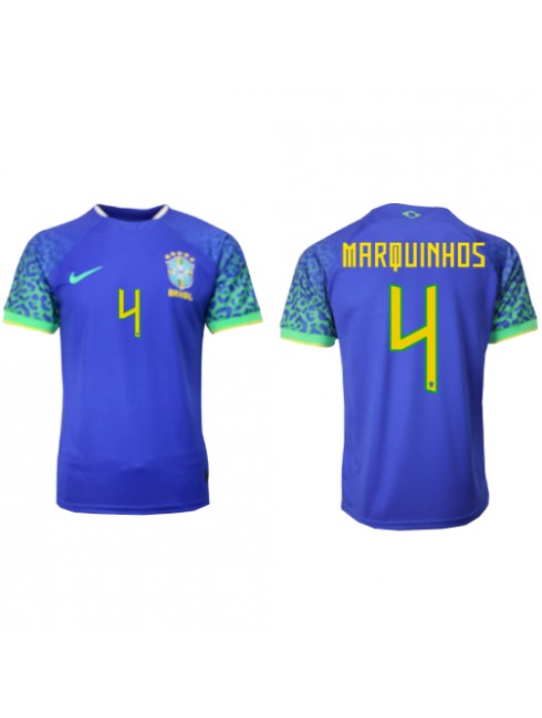 Brasilien Marquinhos #4 Replika Borta Kläder VM 2022 Kortärmad